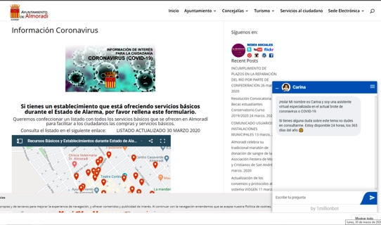 El Ayuntamiento de Almoradí pone a disposición de los ciudadanos una página web municipal con toda la información oficial sobre el coronavirus