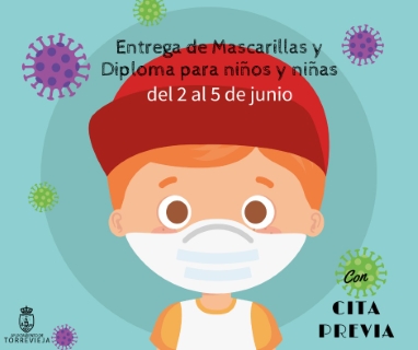 El Ayuntamiento de Torrevieja entregará a los niños de la localidad de 6 a 12 años un total de 12.000 mascarillas de diversos colores, junto con un diploma, en reconocimiento ejemplar durante el confinamiento a causa del coronavirus