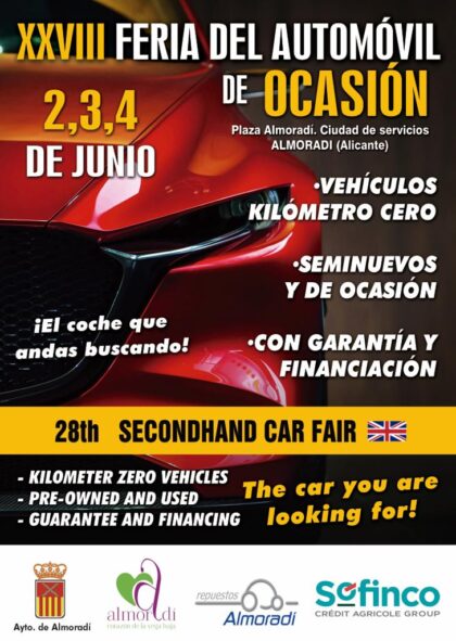 Almoradí, evento: Apertura de la XXVIII Feria del Automóvil de Ocasión con ocho concesionarios y alrededor de 400 vehículos nuevos, seminuevos y kilómetro 0, organizada por la Concejalía de Comercio y Fomento