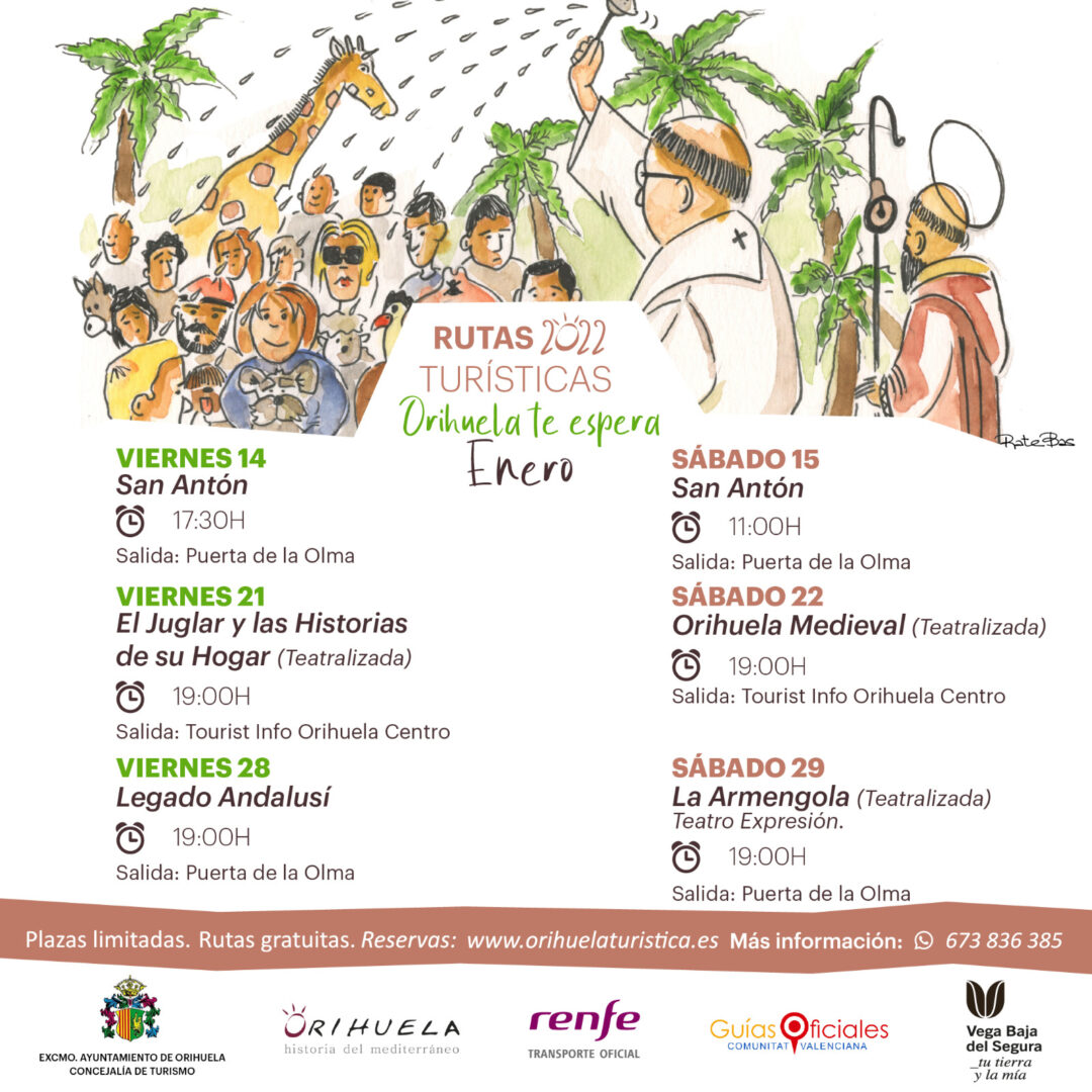 Orihuela, evento: Inscripción para las rutas turísticas gratuitas de enero 2022 ‘Orihuela te espera’, organizadas por la Concejalía de Turismo Orihuela, evento: Inscripción para las rutas turísticas gratuitas de enero 2022 ‘Orihuela te espera’, organizadas por la Concejalía de Turismo