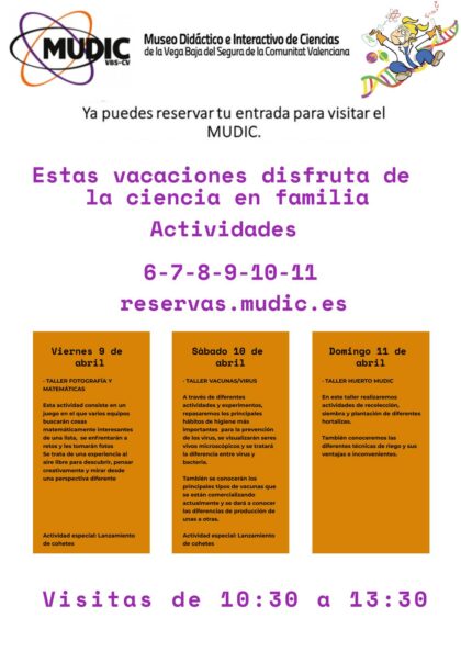 borde Desamparados de Orihuela, evento: Reservas para los talleres 'Máquinas simples', 'Mandelbrot: Un mundo fractal' y 'Cocina y reacciones químicas', organizados por el Museo de Ciencias MUDIC de la UMH