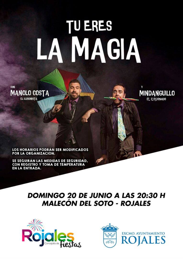 Rojales, evento: Espectáculo de magia cómica ‘Tú eres la magia’, por Manolo Costa, el ilusionista; y Mindanguillo, el ilusinado, dentro de las fiestas patronales de San Pedro Apóstol y de Moros y Cristianos, organizadas por la Concejalía de Fiestas Rojales, evento: Espectáculo de magia cómica ‘Tú eres la magia’, por Manolo Costa, el ilusionista; y Mindanguillo, el ilusinado, dentro de las fiestas patronales de San Pedro Apóstol y de Moros y Cristianos, organizadas por la Concejalía de Fiestas