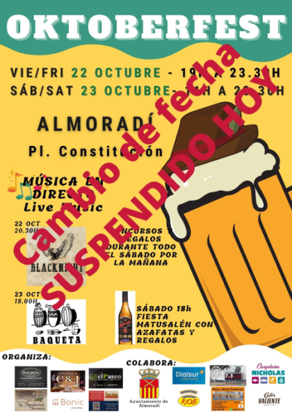 Almoradí, evento: APLAZADO al SÁBADO 23 y DOMINGO 24 I Fiesta 'Oktoberfest', con concursos, regalos, espectáculos y música en directo, con la colaboración de la Concejalía de Fomento