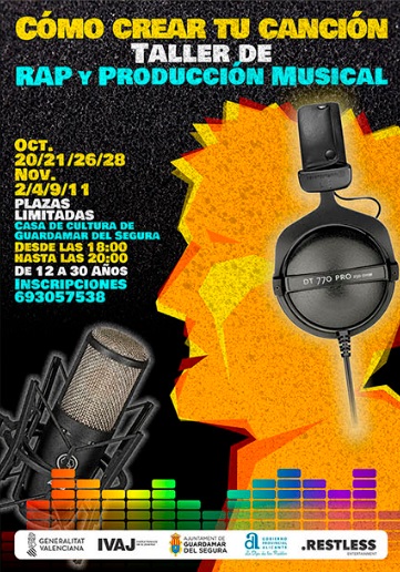 Guardamar del Segura, evento: Taller de rap y producción musical 'Cómo crear tu canción' para jóvenes de 12 a 30 años, organizado por el Ayuntamiento y el IVAJ