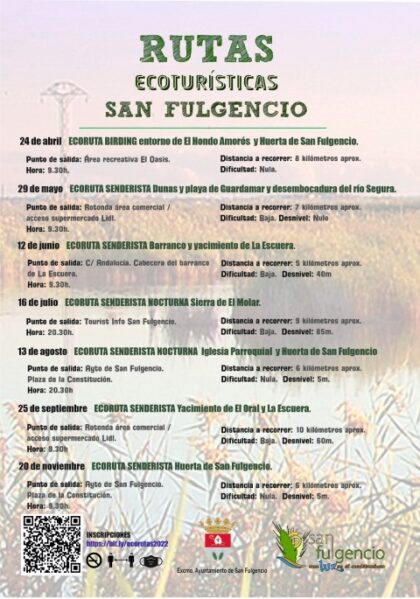 San Fulgencio, evento: Inscripción a las rutas ecoturísticas guiadas gratuitas en castellano y en inglés, organizadas por la Concejalía de Turismo