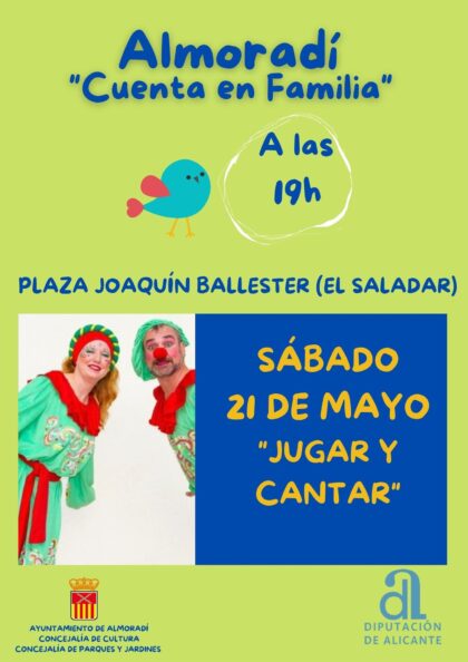 Almoradí, evento: Actividad para los más pequeños 'Jugar y cantar', dentro del ciclo 'Cuenta en familia' organizado por las concejalías de Cultura y de Parques y Jardines