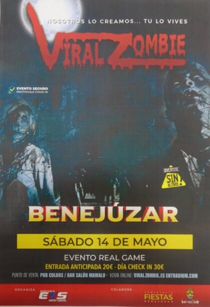 Benejúzar, evento: Compra de entradas para el juego de supervivencia 'Viral Zombie', organizado por 'Eventyser' (EyS) con la colaboración de la Concejalía de Fiestas