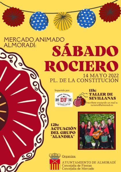 Almoradí, evento cultural: Actuación del grupo de flamenco 'Alandra' en el 'Sábado rociero', dentro de los actos del 'Mercado animado' organizados por las concejalía de Fiestas y de Mercado