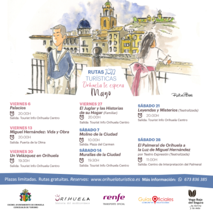 Orihuela, evento: Inscripción para las rutas turísticas gratuitas de mayo 2022 'Orihuela te espera', organizadas por la Concejalía de Turismo