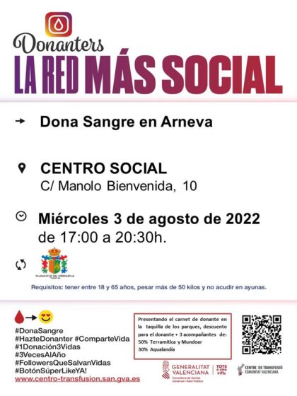 Arneva de Orihuela, evento: Donación de sangre, organizada por el Centro de Transfusiones de la Comunidad Valenciana