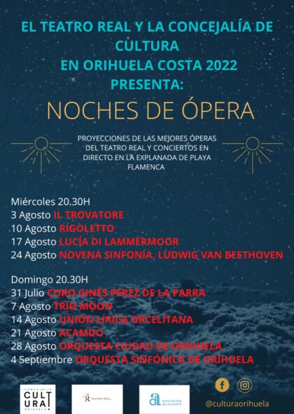 Orihuela Costa, evento cultural: Concierto de ópera en directo con la Orquesta Sinfónica de Orihuela (OSO), dentro del III ciclo 'Noches de ópera' organizado por la Concejalía de Cultura
