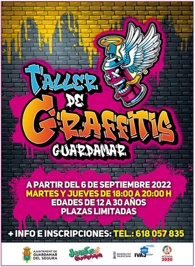 Guardamar del Segura, evento: Inscripción al taller de graffitis para edades de 12 a 30 años, dentro de la agenda municipal de septiembre del Ayuntamiento