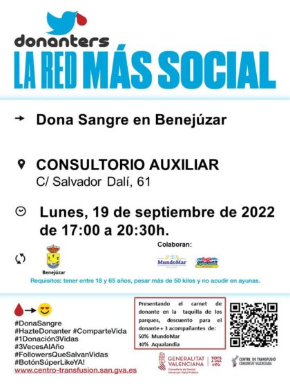 Benejúzar, evento: Donación de sangre, organizada por el Centro de Transfusiones de la Comunidad Valenciana