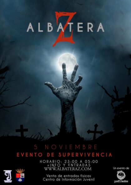 Albatera, evento: Venta de entradas para la actividad de supervivencia zombie 'Albatera Z' para mayores de 14 años, dentro de los actos de 'Halloween' organizados por el Ayuntamiento
