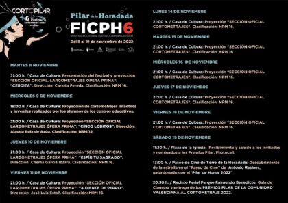 Cartel con los actos de la presente edición de 'Cortopilar'./TCVB 'Cerdita' abre el Festival Internacional de Cine de Pilar de la Horadada 'Cortopilar'