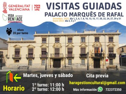 Orihuela, evento: Reservas para las visitas guiadas al Palacio Marqués de Rafal, organizadas por el Plan de Regeneración de la Vega Baja 'Vega Renhace' de la Generalitat Valenciana