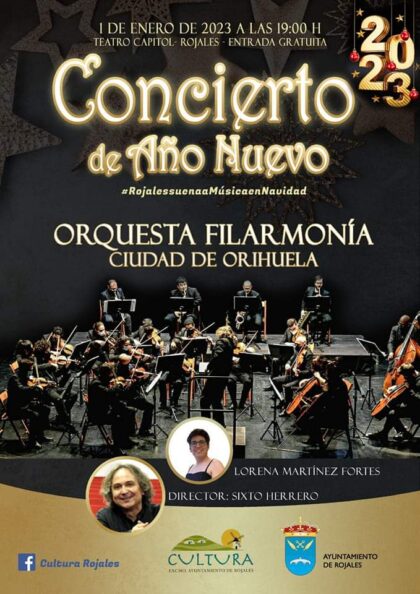 Rojales, evento cultural: Concierto de Año Nuevo, a cargo de la Orquesta Filarmonía Ciudad de Orihuela (antigua OCO), dentro de las actividades de la programación cultural de diciembre organizadas por la Concejalía de Cultura