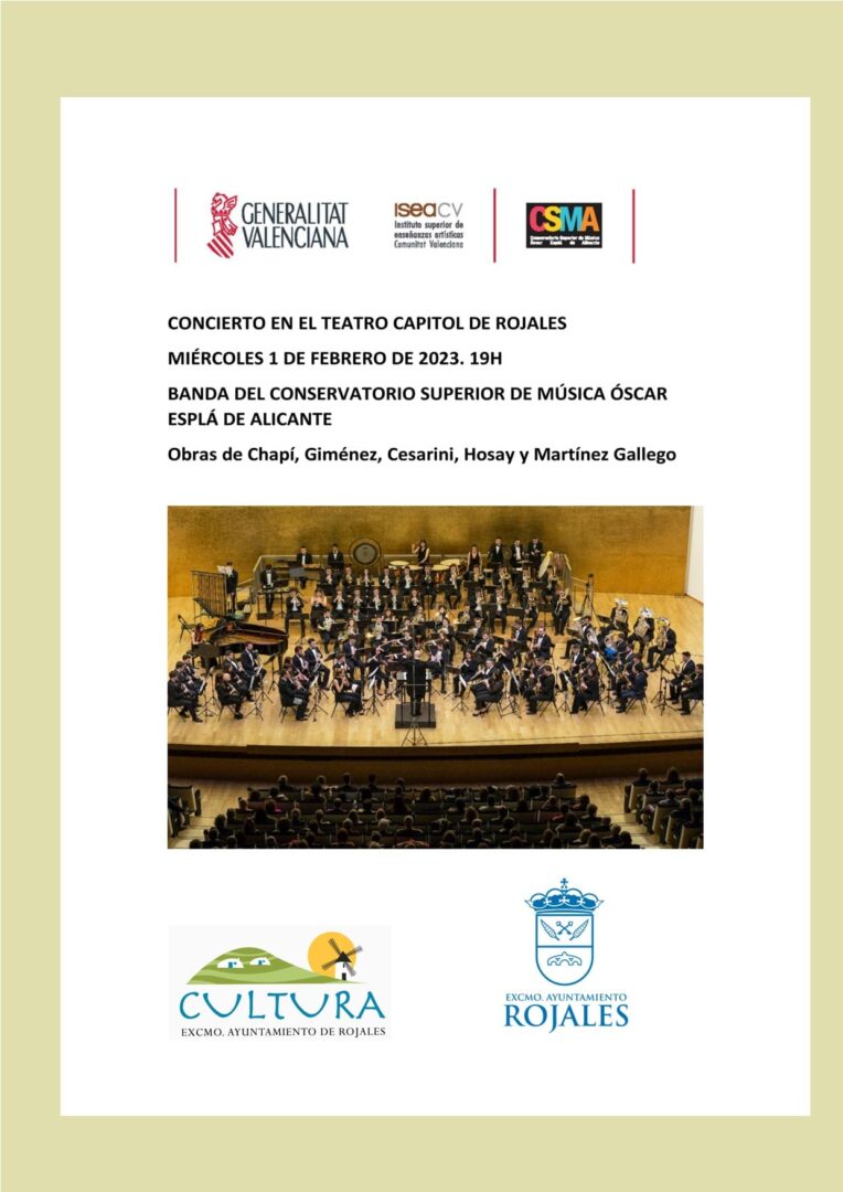 Rojales, evento cultural: Concierto de la banda del Conservatorio Superior de Música ‘Óscar Esplá’ de Alicante, organizado por la Concejalía de Cultura Rojales, evento cultural: Concierto de la banda del Conservatorio Superior de Música ‘Óscar Esplá’ de Alicante, organizado por la Concejalía de Cultura