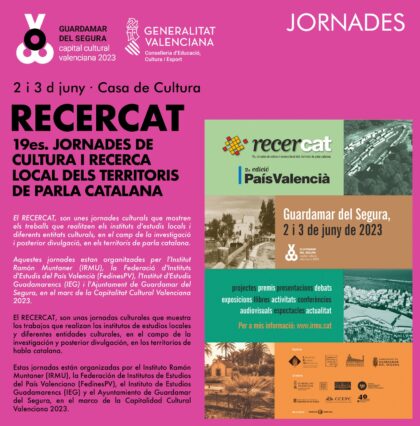Guardamar del Segura, evento cultural: 19ª Jornadas de Cultura e Investigación Local de los Territorios de Habla Catalana 'Recercat', dentro de la agenda municipal de junio de 2023 del Ayuntamiento