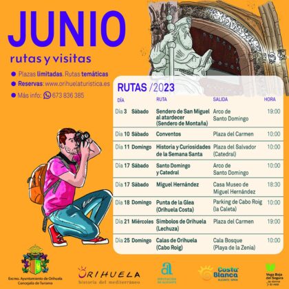 Orihuela, evento: Reservas para las rutas y visitas turísticas de junio, organizadas por la Concejalía de Turismo