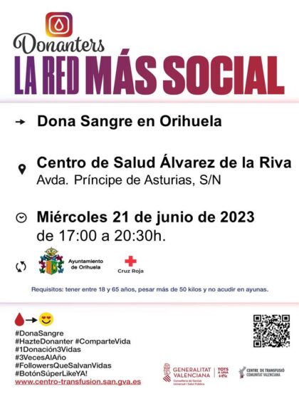Orihuela, evento: Donación de sangre, organizada por el Centro de Transfusiones de la Comunidad Valenciana