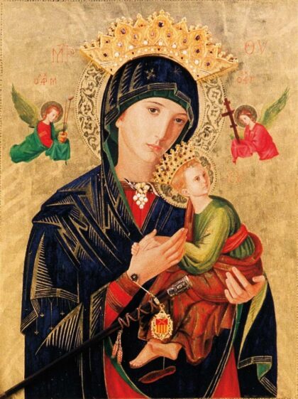 Almoradí, evento: Celebración de la misa, con imposición de medallas a nuevos archicofrades, y Salve, dentro de los actos de la festividad de la patrona, la Santísima Virgen del Perpetuo Socorro, organizados por la Concejalía de Fiestas