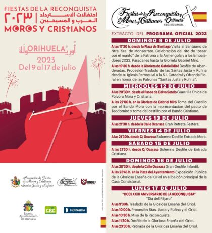 Orihuela, evento: Desfile de la Entrada Cristiana, con la embajada de los Caballeros de Santiago, dentro de los actos de las Fiestas de la Reconquista y de Moros y Cristianos organizados por la Asociación de Fiestas de Moros y Cristianos 'santas Justa y Rufina'