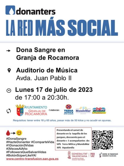 Granja de Rocamora, evento: Donación de sangre, organizada por el Centro de Transfusiones de la Comunidad Valenciana