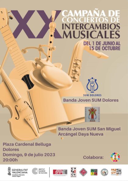Dolores, evento cultural: Concierto de las bandas joven de la SUM de Dolores y de la SUM 'San Miguel Arcángel' de Daya Nueva, dentro de la XX Campaña de Conciertos de Intercambios Musicales de la Generalitat Valenciana