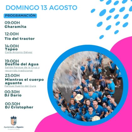 Bigastro, evento: Desfile del agua, dentro de los actos de las fiestas patronales de San Joaquín 2023 organizados por el Ayuntamiento y la Comisión