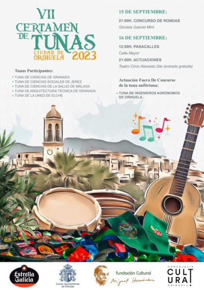 Orihuela, evento cultural: Concierto de tunas con seis actuaciones, dentro de los actos de las fiestas patronales de la Virgen de Monserrate organizados por el Ayuntamiento