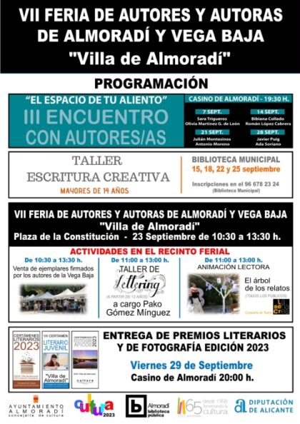 Almoradí, evento: Taller de escritura creativa, por María Reina, para mayores de 14 años, dentro de la VII Feria de Autores y Autoras 'Villa de Almoradí' organizada por la Concejalía de Cultura