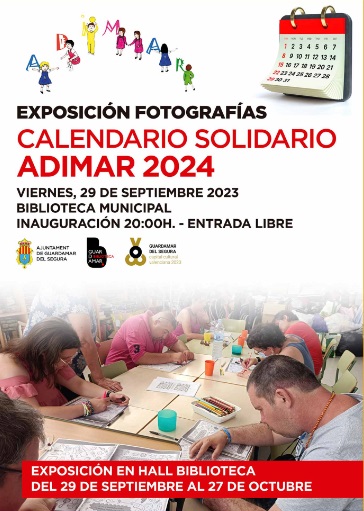  Guardamar del Segura, evento: Inauguración de la exposición de fotografías del calendario solidario ADIMAR 2024, dentro de la agenda municipal de septiembre de 2023 del Ayuntamiento