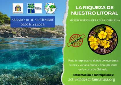 Orihuela Costa, evento: Ruta interpretativa para conocer fauna y flora 'La riqueza de nuestro litoral', dentro del proyecto 'Tesoros naturales de Orihuela' organizado por 'FauNatura' y la Concejalía de Medio Ambiente