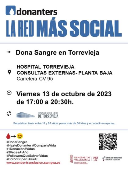 Torrevieja, evento: Donación de sangre, organizada por el Centro de Transfusiones de la Comunidad Valenciana