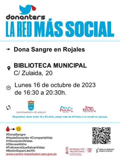 Rojales, evento: Donación de sangre, organizada por el Centro de Transfusiones de la Comunidad Valenciana