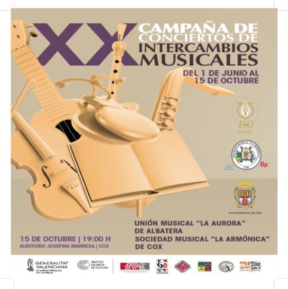 Cox, evento cultural: Concierto de intercambio entre la Sociedad Musical 'La Armónica' de Cox y la Unión Musical 'La Aurora' de Albatera, dentro de los actos del 'Otoño Cultural' organizados por la Concejalía de Cultura