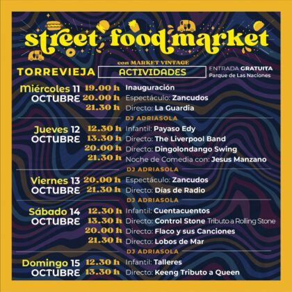Torrevieja, evento: Espectáculos de zancudos en el 'Street Food Market', dentro de las actividades del 'Mes del comercio local organizado por la Concejalía de Comercio