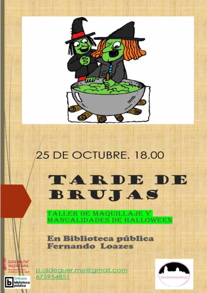 Orihuela, evento: Taller de maquillaje y manualidades de 'Halloween' en 'Tarde de brujas', organizado por la Biblioteca Pública y Archivo Histórico 'Fernando de Loazes'