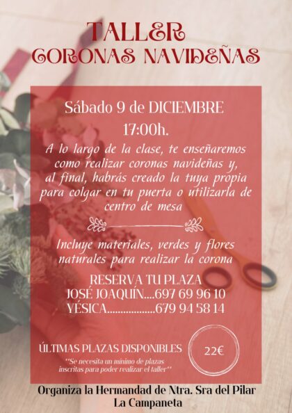 La Campaneta de Orihuela, evento: Inscripción al taller de 'Coronas navideñas', organizado por la Hermandad de Nuestra Señora del Pilar