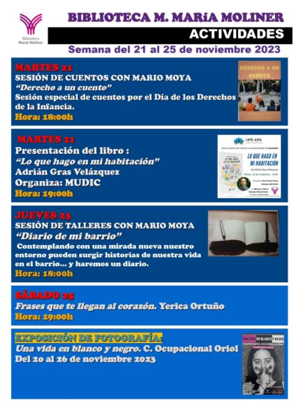 Orihuela, evento: Sesión especial de cuentacuentos 'Derecho a un cuento', por Mario Moya, en el Día de los Derechos de la Infancia, dentro de la programación cultural de noviembre de 2023 de la Biblioteca Municipal ‘María Moliner’