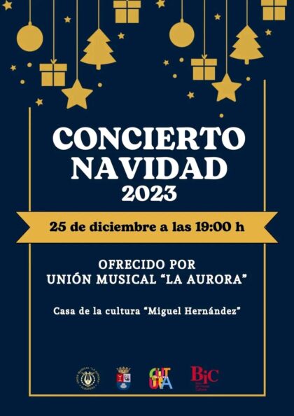 Albatera, evento cultural: Concierto de Navidad por la Unión Musical Aurora, dentro de los actos de la programación de Navidad organizados por la Concejalía de Fiestas