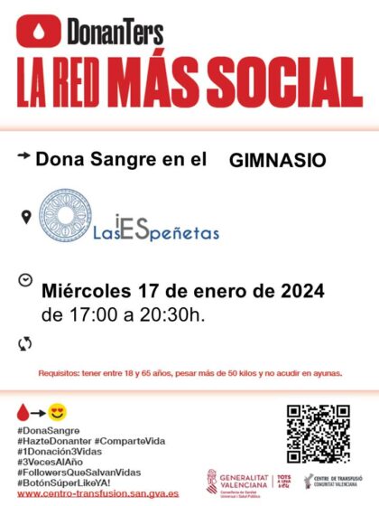 Orihuela, evento: Donación de sangre, organizada por el Centro de Transfusiones de la Comunidad Valenciana y el IES Las Espeñetas