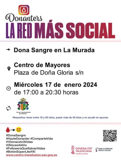La Murada de Orihuela, evento: Donación de sangre, organizada por el Centro de Transfusiones de la Comunidad Valenciana