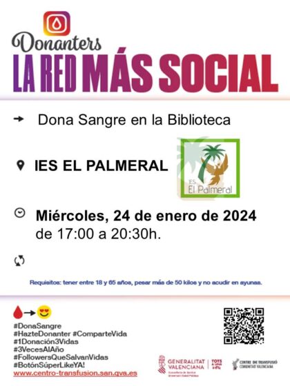 Orihuela, evento: Donación de sangre, organizada por el Centro de Transfusiones de la Comunidad Valenciana y el IES El Palmeral