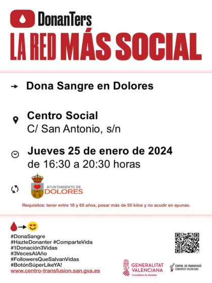 Dolores, evento: Donación de sangre, organizada por el Centro de Transfusiones de la Comunidad Valenciana