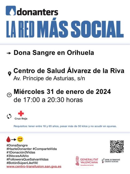 Orihuela, evento: Donación de sangre, organizada por el Centro de Transfusiones de la Comunidad Valenciana