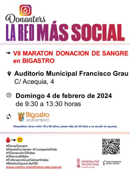 Bigastro, evento: VII Maratón Solidario de donación de sangre, organizada por el Centro de Transfusiones de la Comunidad Valenciana