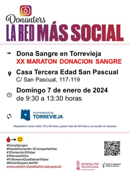 Torrevieja, evento: XX Maratón de donación de sangre, organizada por el Centro de Transfusiones de la Comunidad Valenciana