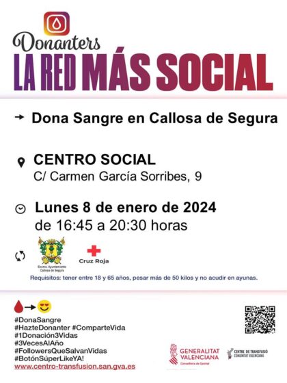 Callosa de Segura, evento: Donación de sangre, organizada por el Centro de Transfusiones de la Comunidad Valenciana